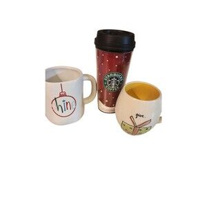 Christmas Holiday Coffee Cups And Tumbler Starbucks Pier 1 Rae Dunn Lot Of 3